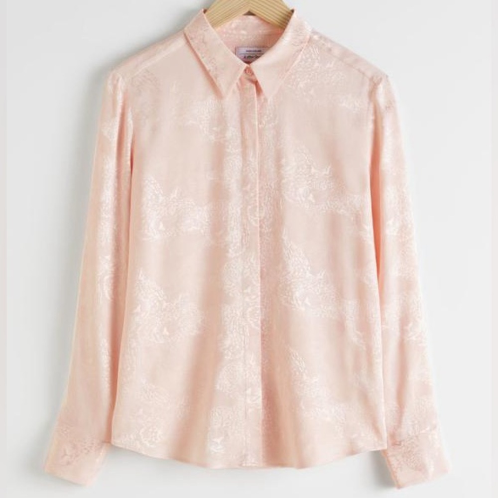 & Other Stories satin leopard print jacquard button down blouse pink size 6